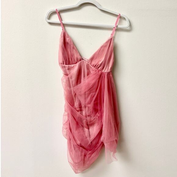 NWT NBD Silas Sleeveless Ruched Mesh Bodycon Mini Dress Mauve Pink Womens Size S - Picture 3 of 6